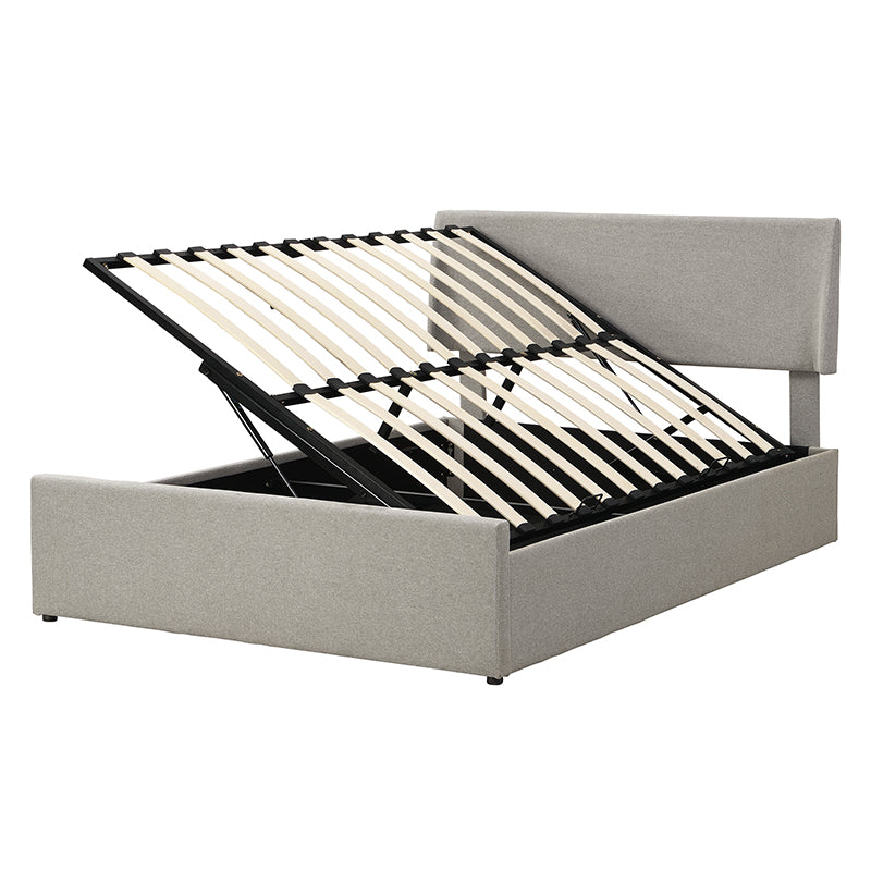 Full Size Sleigh Bed With Side Tilt Hydraulic Storage System, Linen Upholstery, Gray Gray Linen