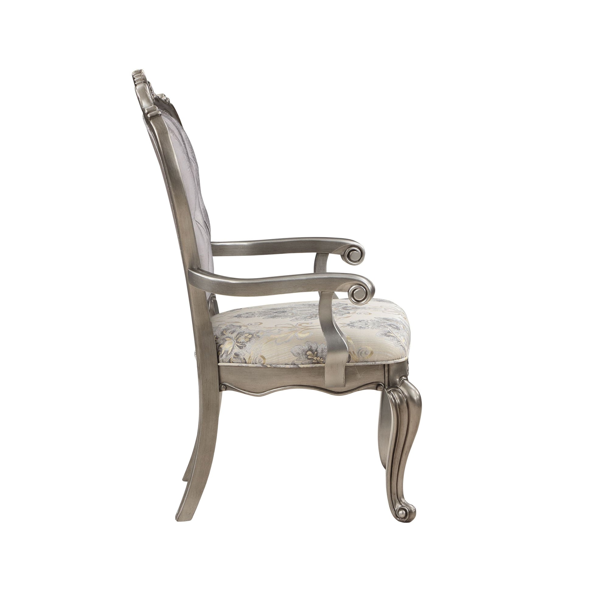 Ariadne Side Chair Set 2 , Velvet & Antique Plantinum Finish Dn02282 Light Gray Fabric