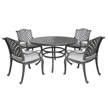 Outdoor 5 Piece Aluminum Dining Set With Cushion, Golden Gauze Grey Gold Aluminium