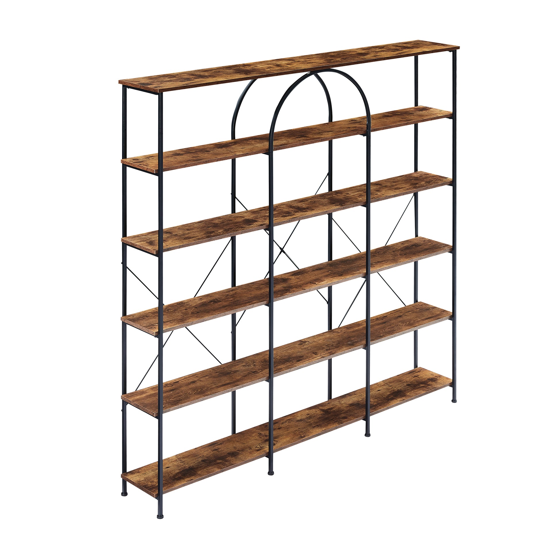 6 Tier Bookcase Home Office Open Bookshelf, Vintage Industrial Style Shelf With Metal Frame, Mdf Board, Brown Brown Mdf Steel