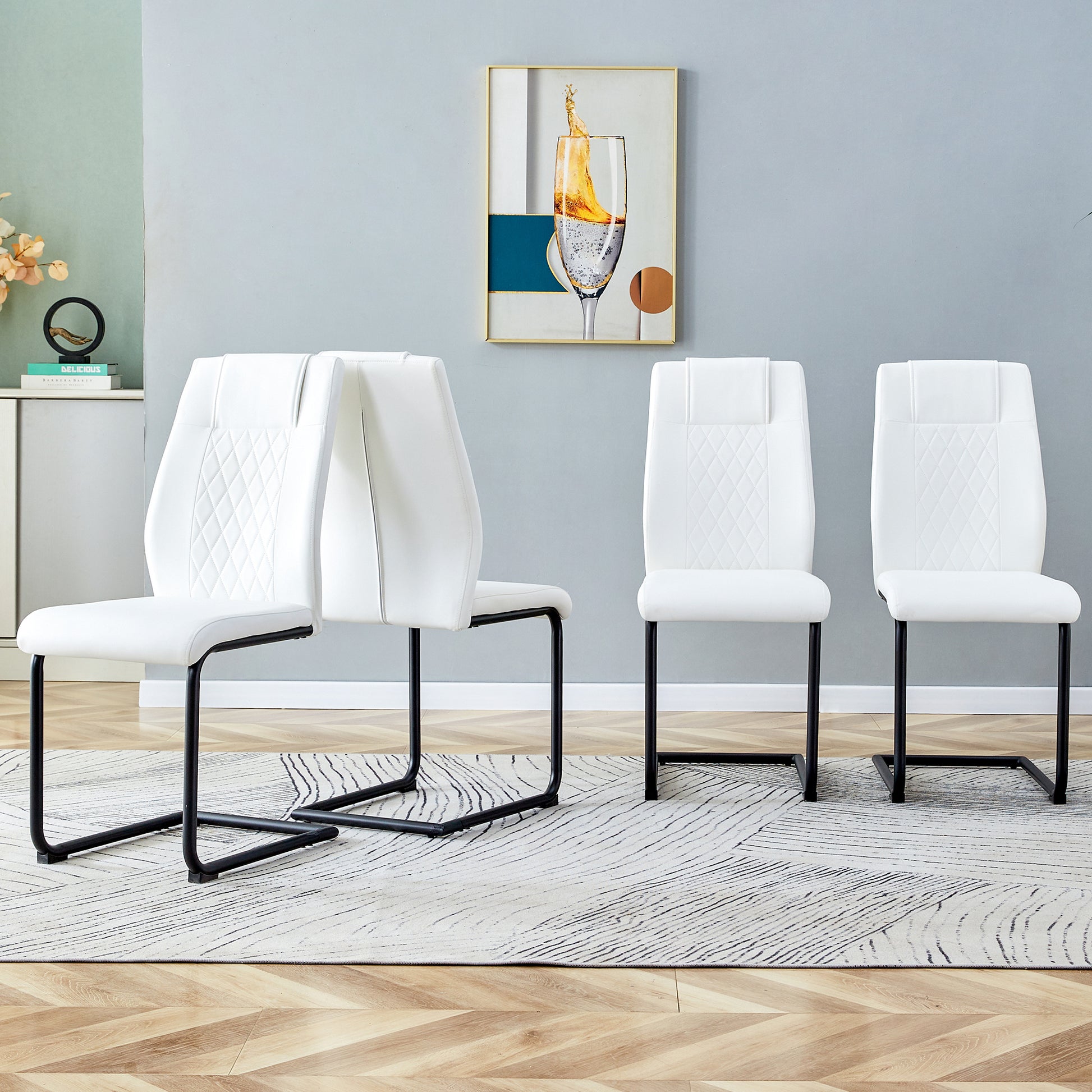 Modern Dining Chairs With Faux Leather Upholstered Seats Dining Room Chairs With Metal Legs, Suitable For Kitchen, Living Room, Bedroom, Dining Room Side Chairs, Set Of 4 Pieces White Pu Leather White Pu