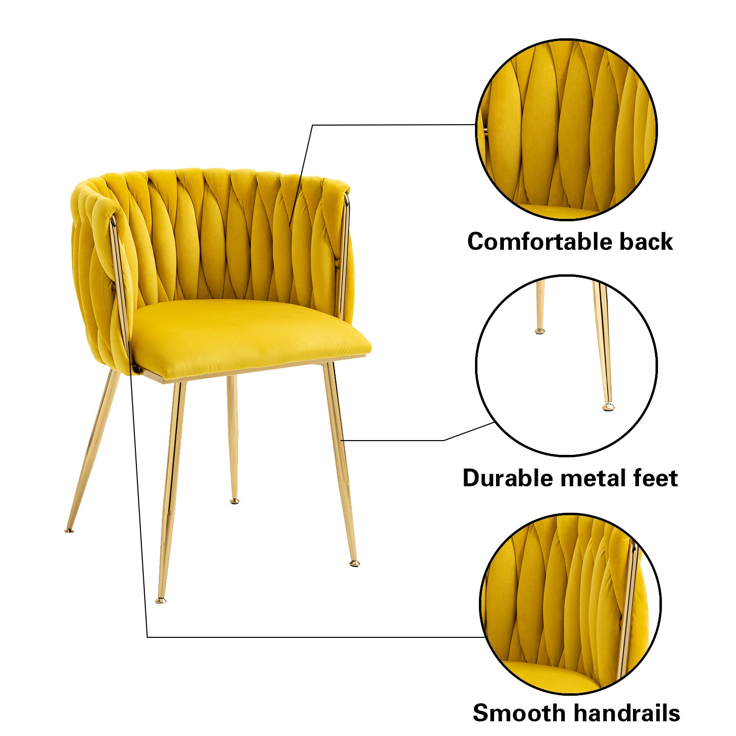 Coolmore Leisuredining Chairsaccent Chair2Pc Set Mustard Metal