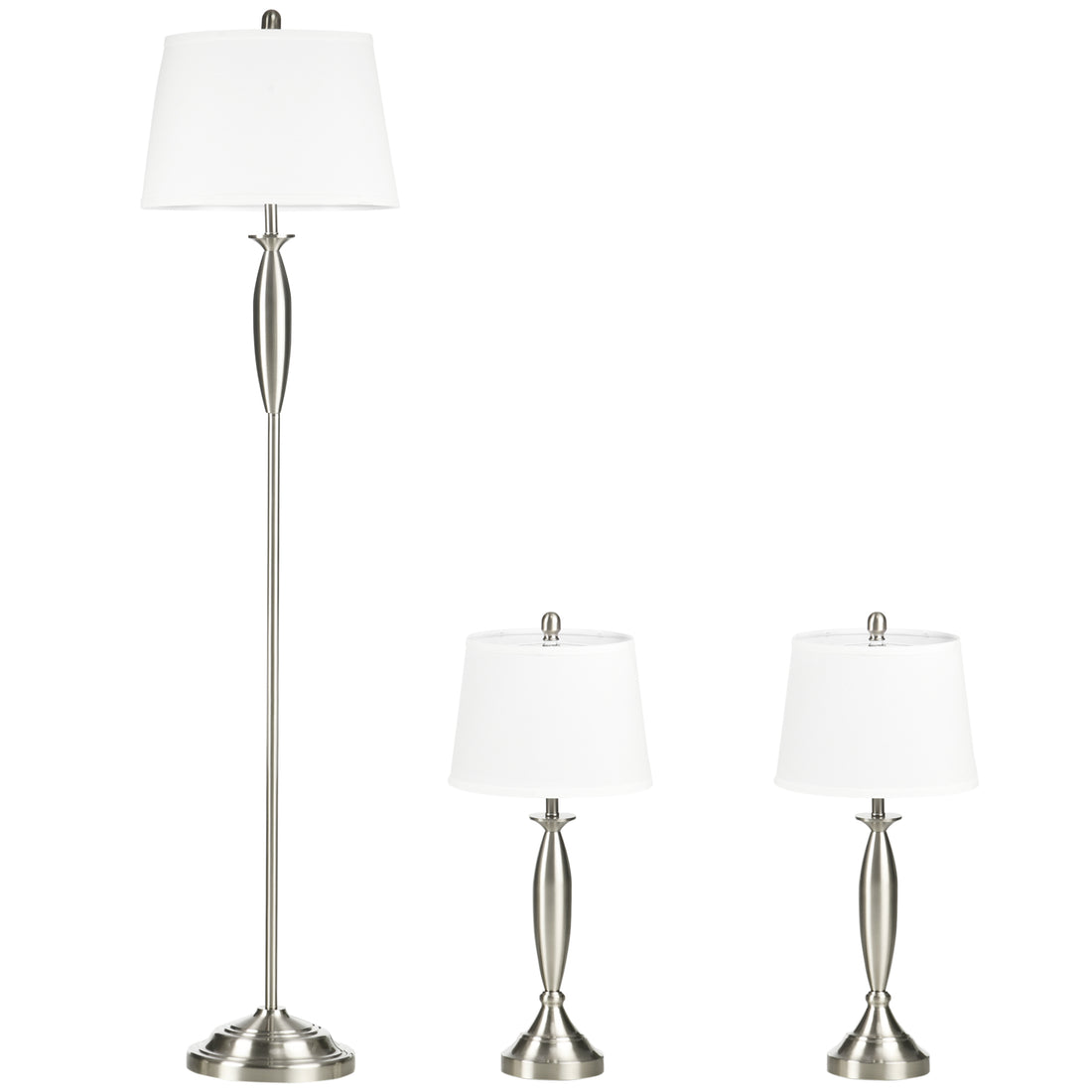 Homcom Boho Desk Lamp & Floor Lamps Set Of 3, 3 Piece Lamp Set For Living Room, Bedroom, & More, Linen Lampshade, Steel Base, Silver Silver Polyester