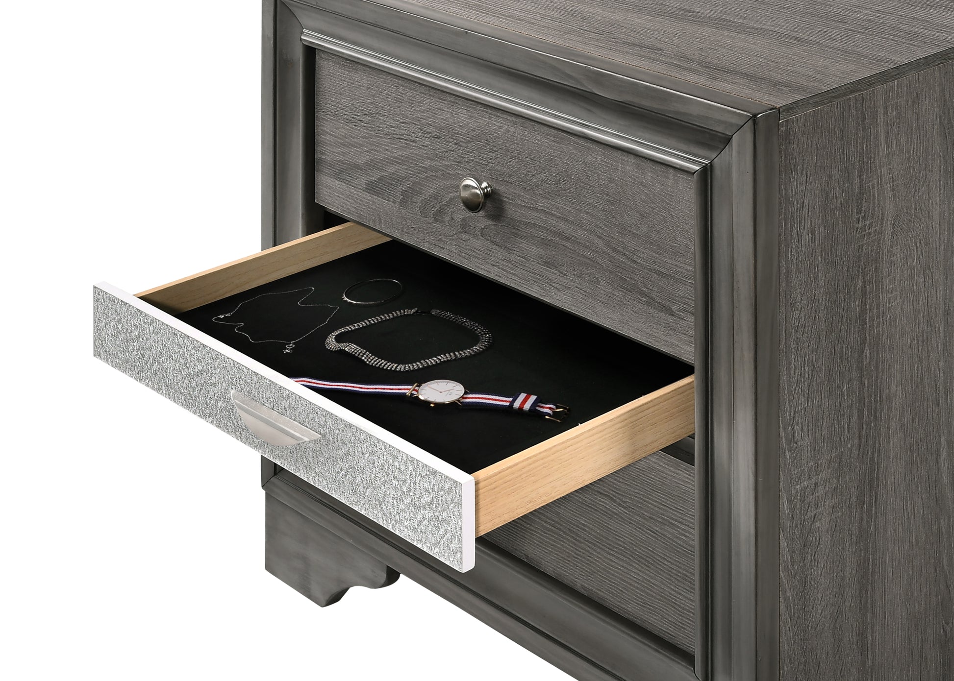 Matrix Traditional 2 Drawers Nightstand Made With Wood In Gray Grey Gr
