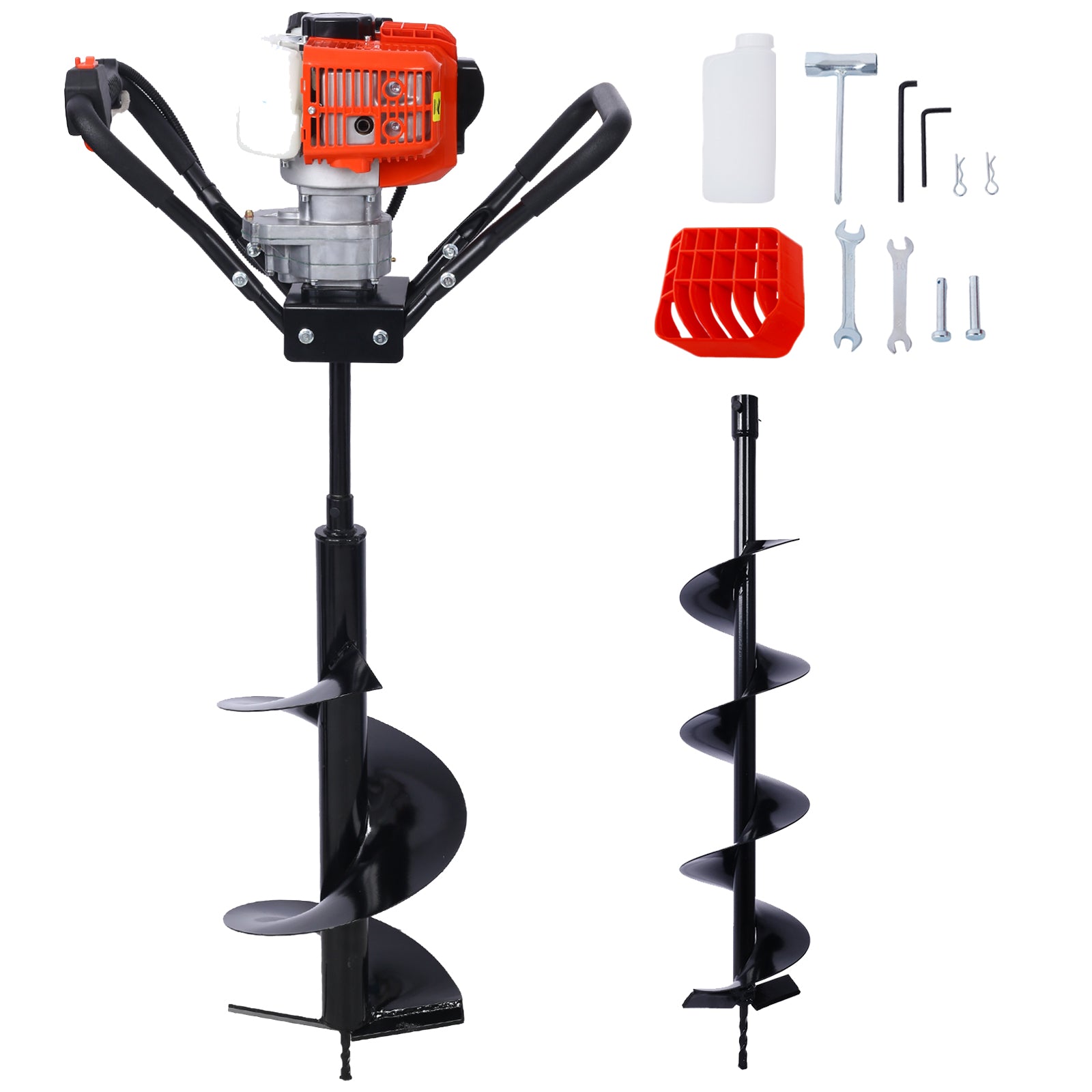 V Type 52Cc 2 Stroke Gas Post Hole Digger One Man Auger Epa Machine Plant Soil Digging Fence Withhole Digger Replacement Auger Bits L6" L10" Drill Bits Black Steel