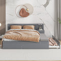 Full Size Wood Storage Hydraulic Platform Bed With Twin Size Trundle, Side Table And Lounge, Gray Box Spring Not Required Full Gray Wood Bedroom Bed Frame Solid Wood Mdf