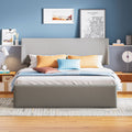 Queen Size Sleigh Bed With Side Tilt Hydraulic Storage System, Linen Upholstery, Gray Gray Linen
