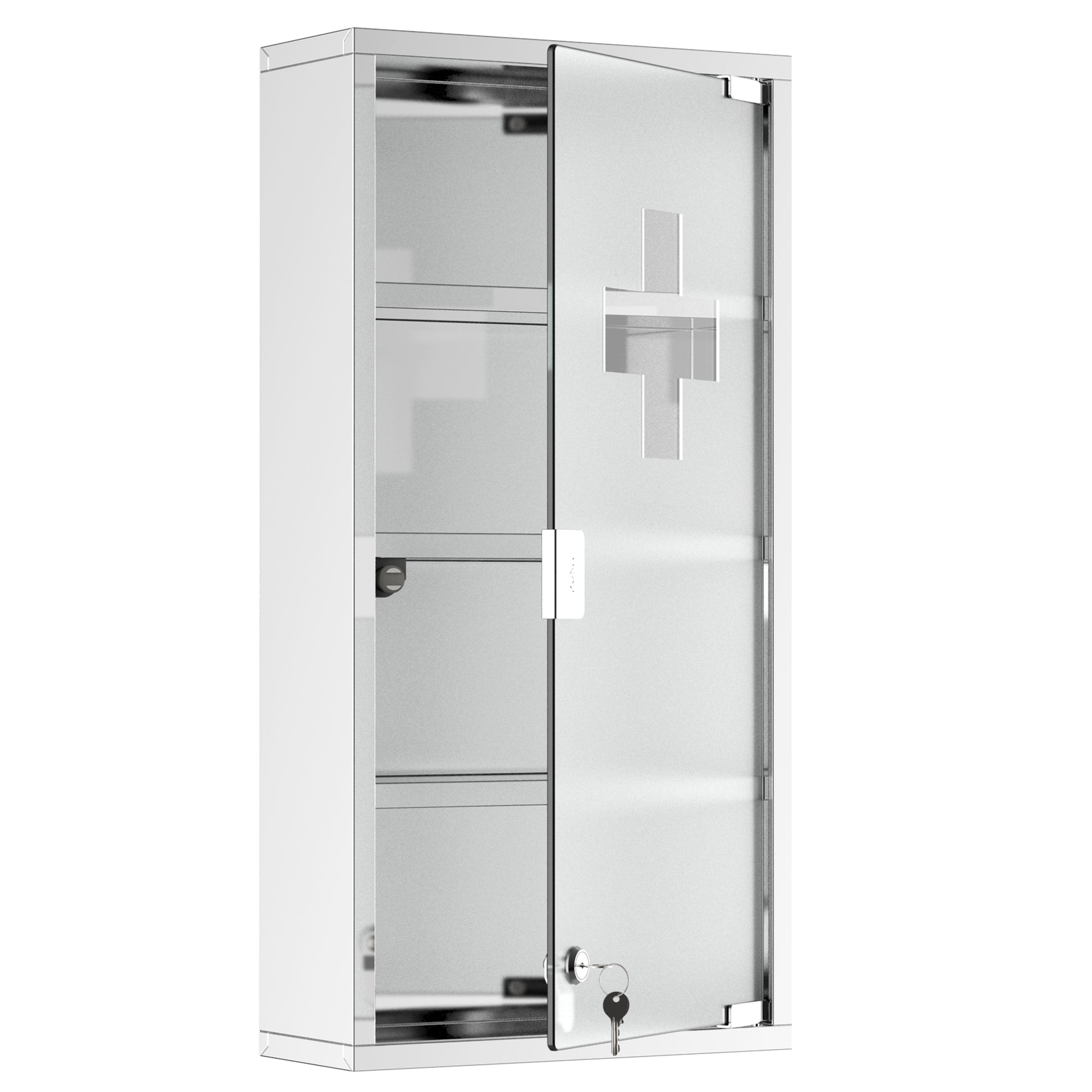 Kleankin Wall Mounted Medicine Cabinet, Locking Wall Cabinet With 4 Tier Shelves, Stainless Steel Frame And Glass Door, Lockable With 2 Keys, Silver, 12" X 24" Silver Stainless Steel