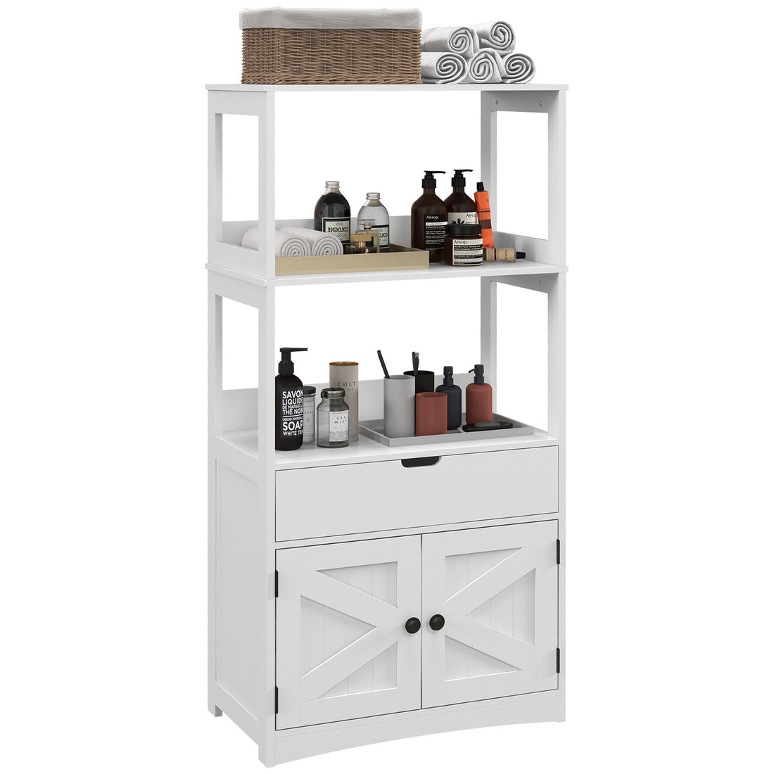 kleankin Farmhouse Bathroom Floor Cabinet, Linen