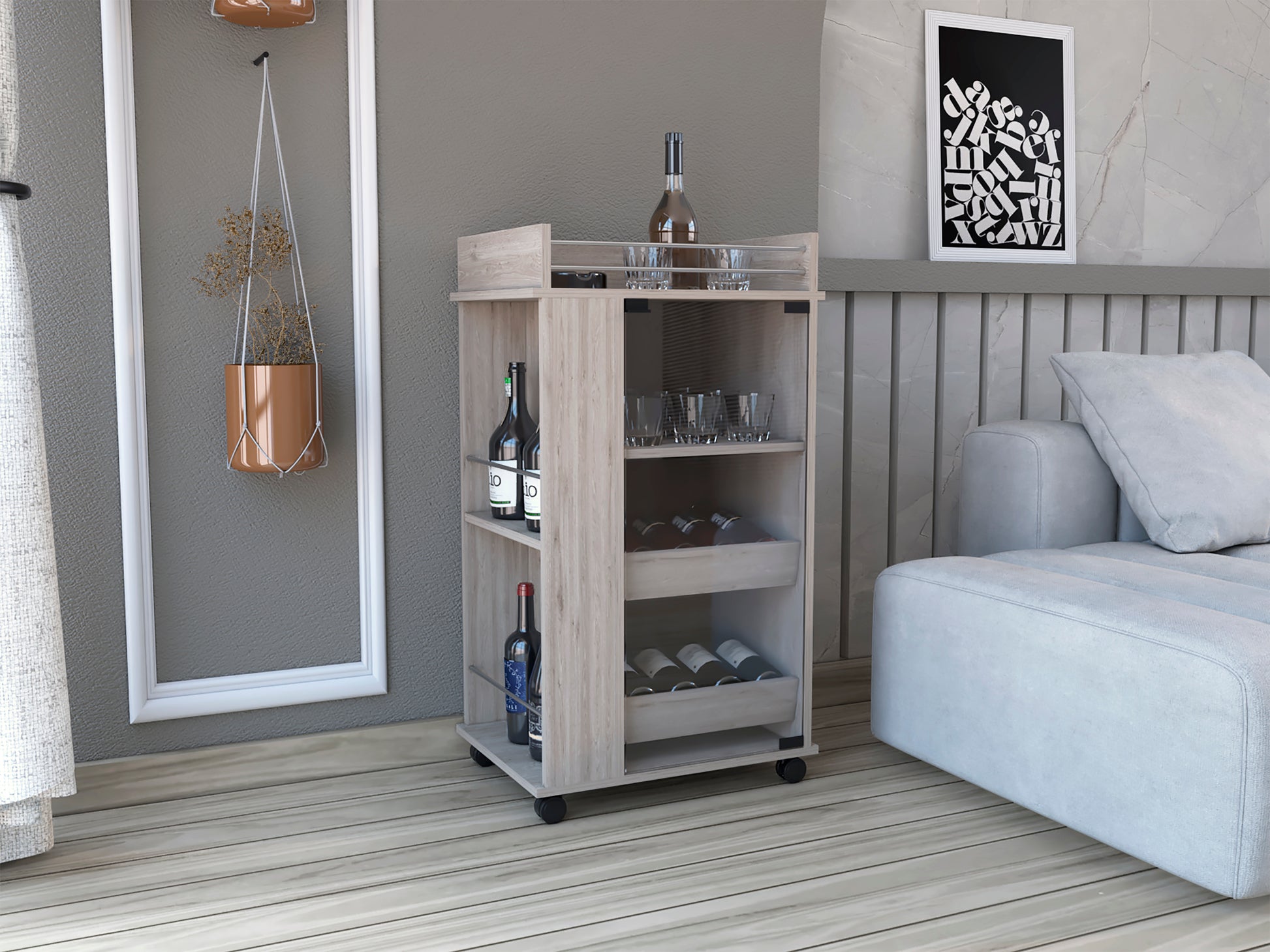 Light Gray Kitchen Cabinet, Bar Cart With Wheels