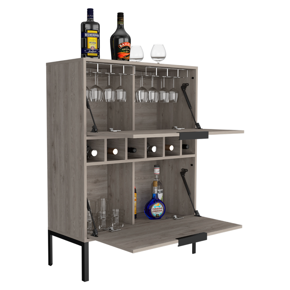 Depot E Shop Staten Bar Cabinet, Two Door Flexible Cabinets, Light Gray Gray Particle Board Particle Board