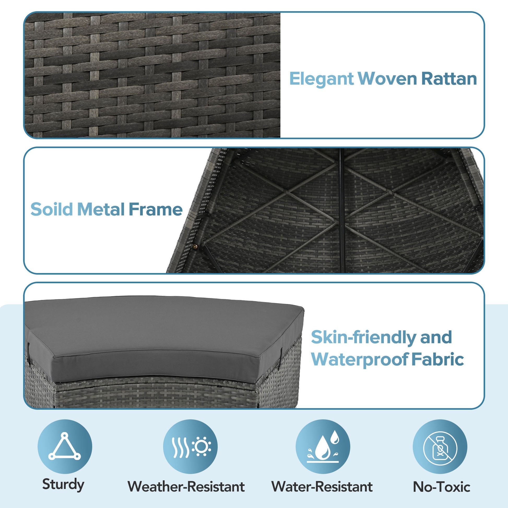 Outdoor Patio Furniture Luxury Circular Outdoor Sofa Set Rattan Wicker Sectional Sofa Lounge Set With Tempered Glass Coffee Table, 6 Pillows, Grey Yes Grey Water Resistant Frame Water Resistant Cushion Garden & Outdoor Sectional Seating Groups Foam