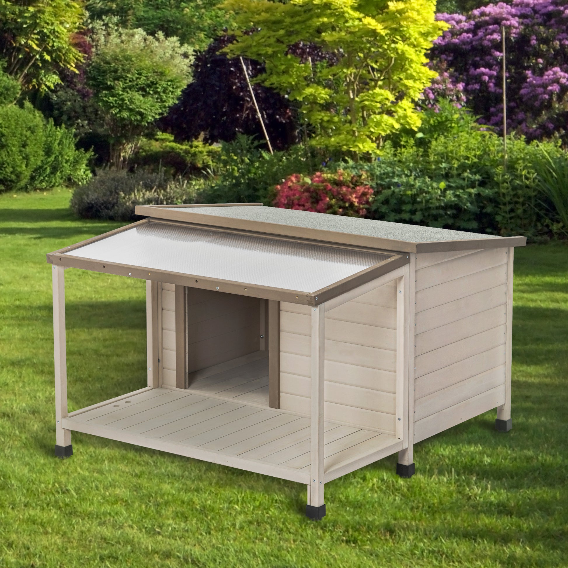 Outdoor Fir Wood Dog House With An Open Roof Ideal For Medium To Large