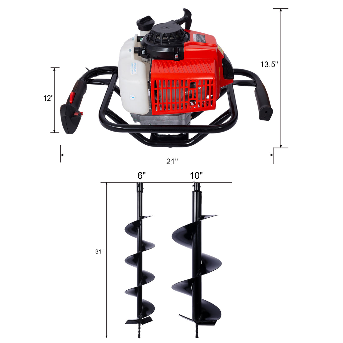2.7Hp Post Hole Digger 63Cc Gas Powered 2 Stroke Auger Digging Drill Shaft Size 3 4" ,Epa Certificated With L6" L10" Drill Bits Black Steel