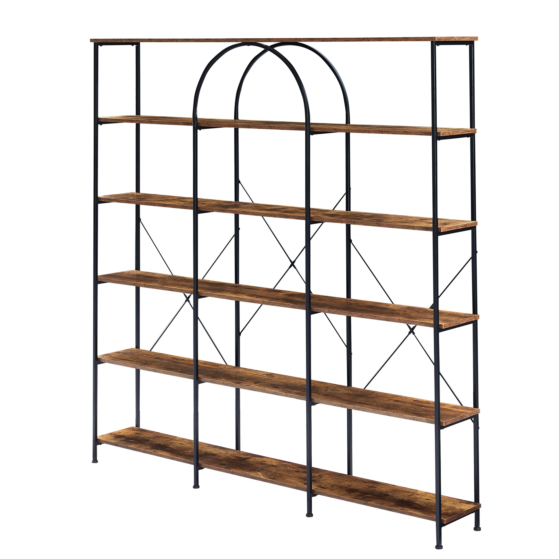 6 Tier Bookcase Home Office Open Bookshelf, Vintage Industrial Style Shelf With Metal Frame, Mdf Board, Brown Brown Mdf Steel