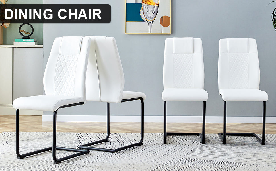 Modern Dining Chairs With Faux Leather Upholstered Seats Dining Room Chairs With Metal Legs, Suitable For Kitchen, Living Room, Bedroom, Dining Room Side Chairs, Set Of 4 Pieces White Pu Leather White Pu