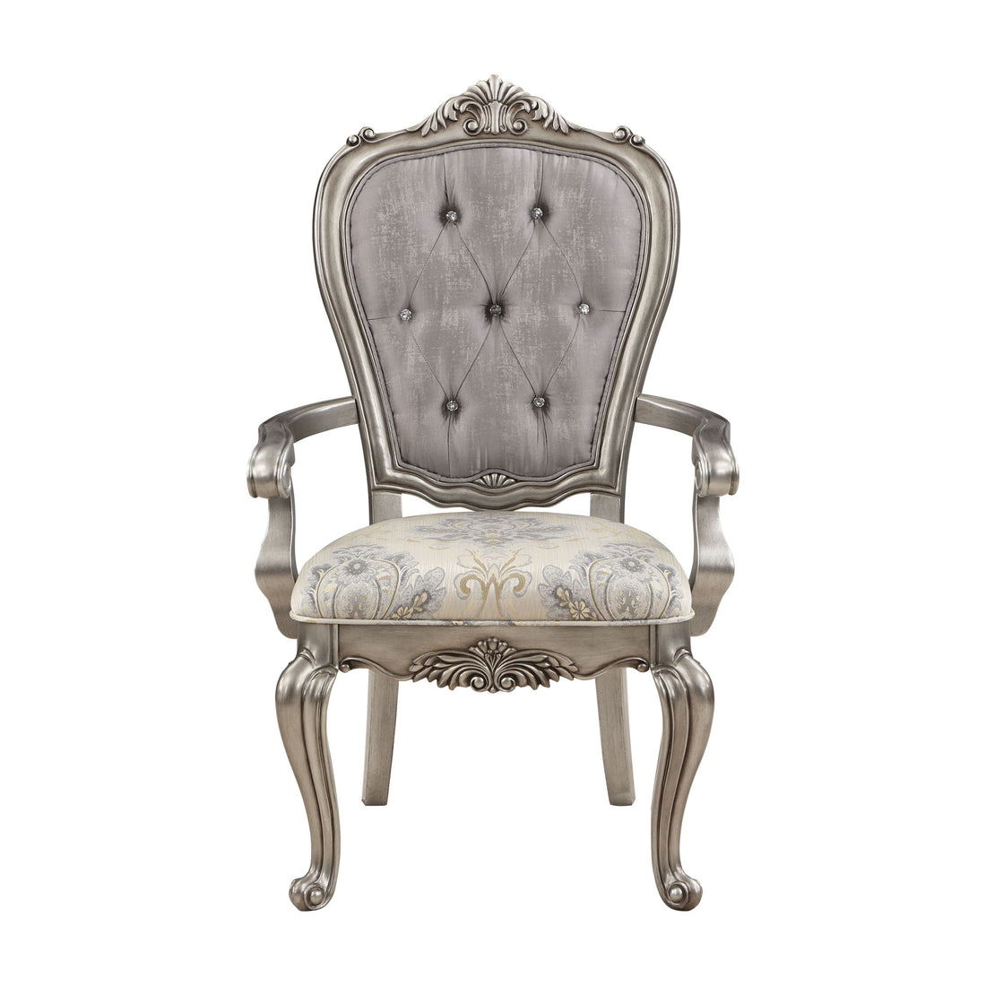 Ariadne Side Chair Set 2 , Velvet & Antique Plantinum Finish Dn02282 Light Gray Fabric