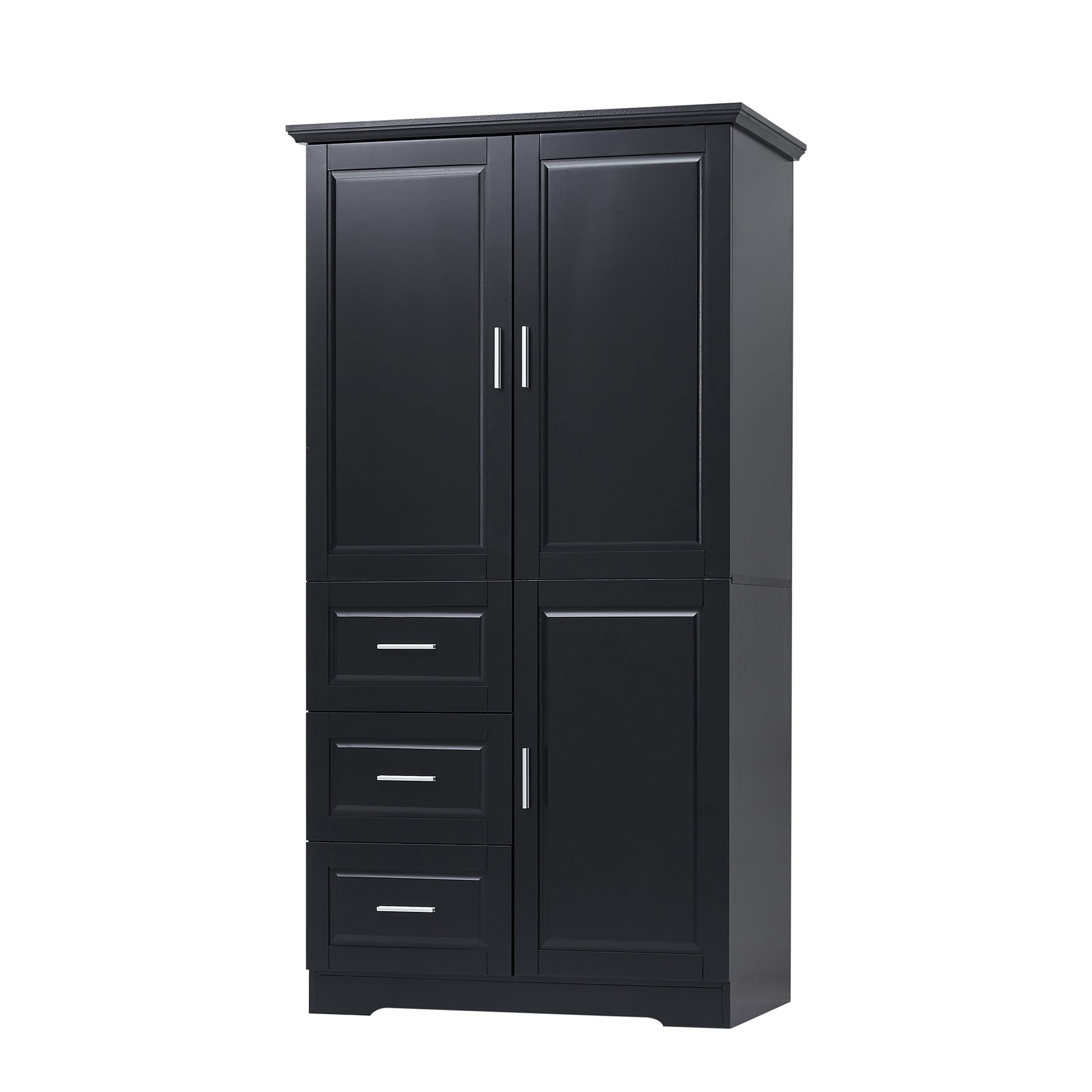 Tall and Wide Storage Cabinet with Doors for Bathroom black-mdf