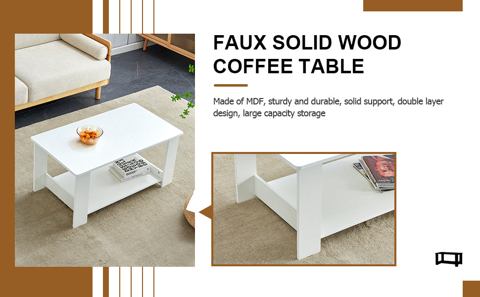 A Modern And Minimalist White Double Layered Rectangular Coffee Table And Coffee Table. Mdf Material Is More Durable And Suitable For Living Rooms, Bedrooms, And Study Rooms. 19.6 "*35.4"*16.5 "Ct 16 White Mdf