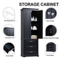 Tall Storage Cabinet With Three Drawers For Bathroom Office, Black Black Mdf