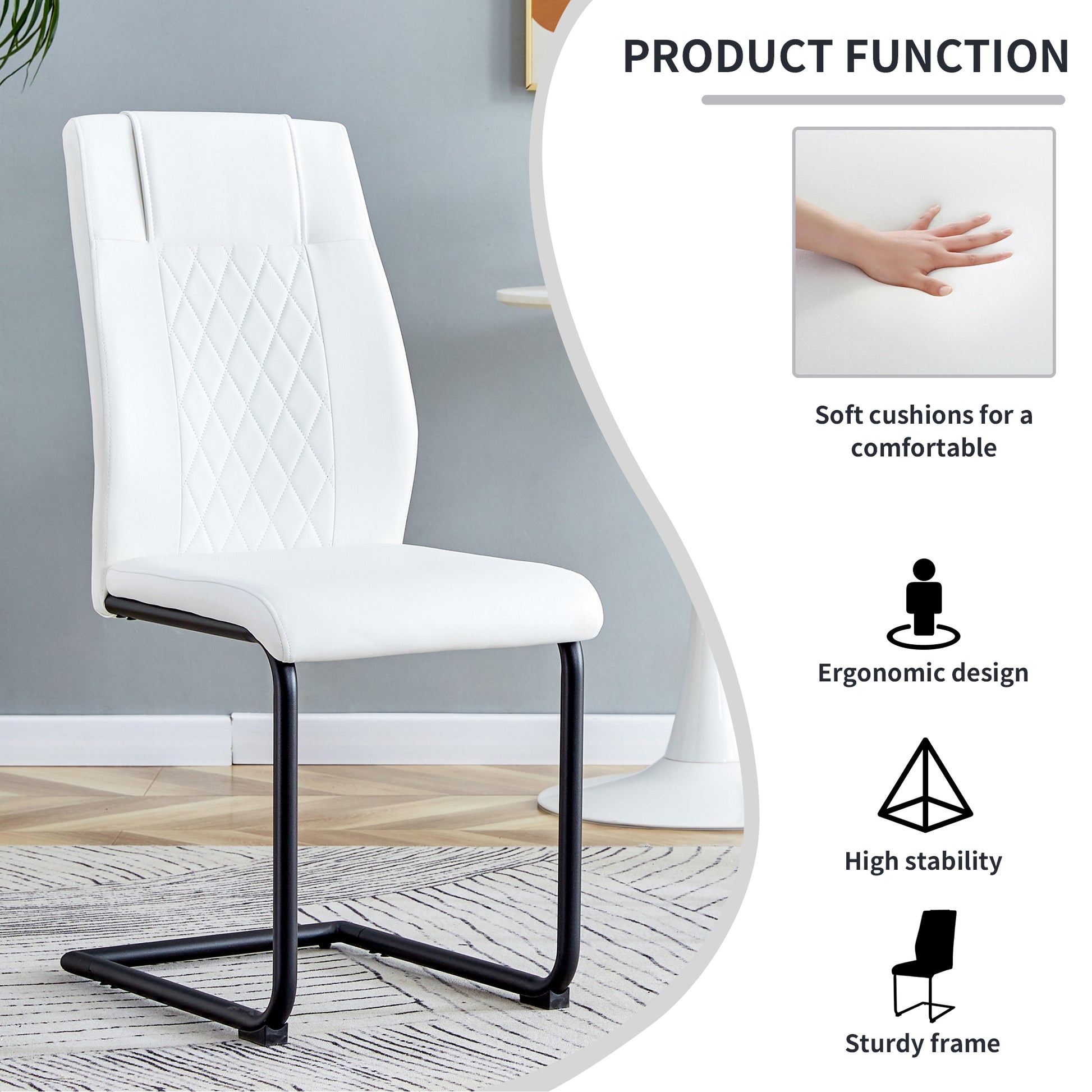 Modern Dining Chairs With Faux Leather Upholstered Seats Dining Room Chairs With Metal Legs, Suitable For Kitchen, Living Room, Bedroom, Dining Room Side Chairs, Set Of 4 Pieces White Pu Leather White Pu