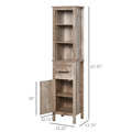 Kleankin Tall Bathroom Storage Cabinet, Freestanding Linen Tower With 3 Tier Open Adjustable Shelves, And Drawer, Narrow Slim Floor Organizer Brown Particle Board