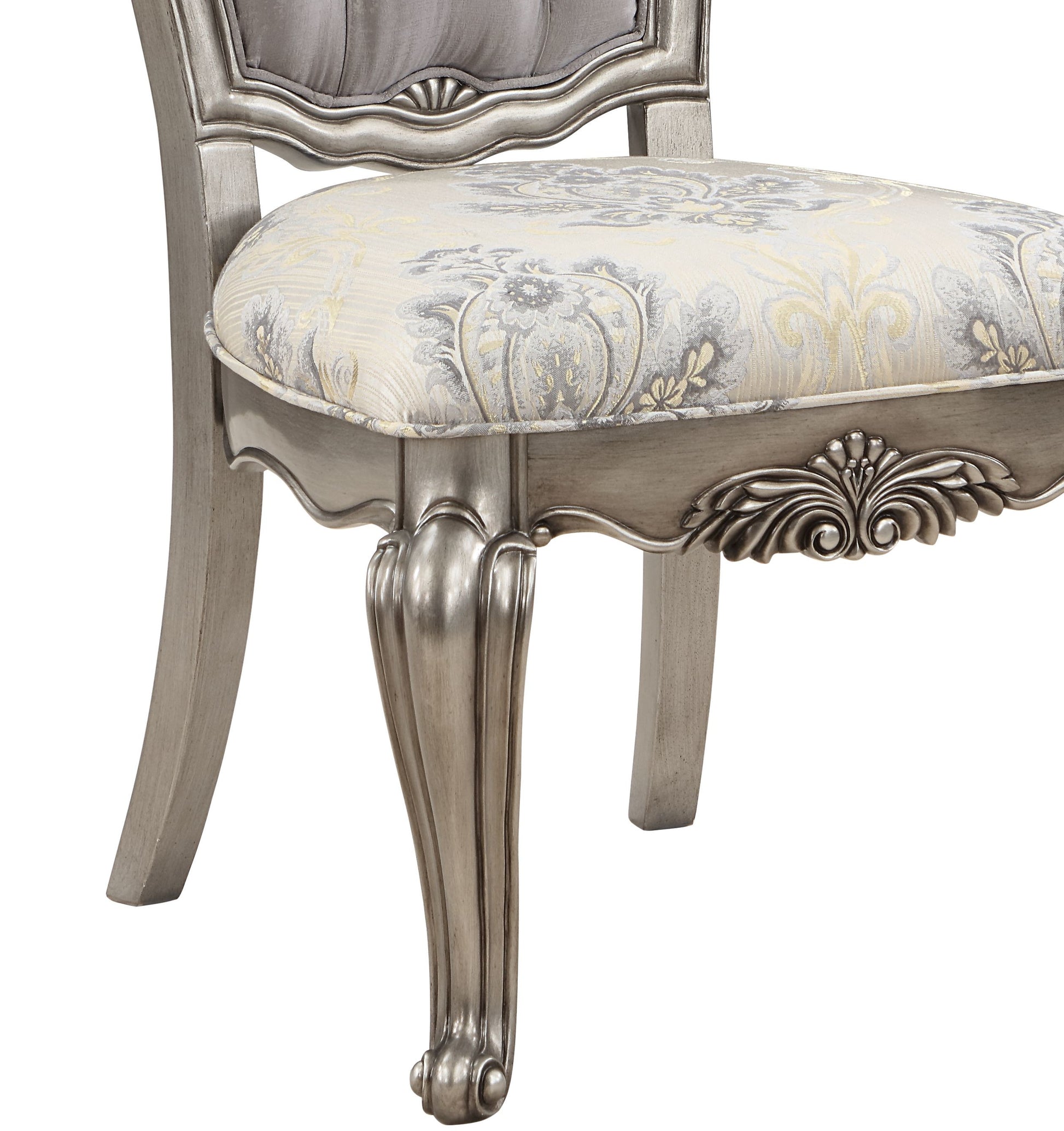 Ariadne Arm Chair Set 2 , Velvet & Antique Plantinum Finish Dn02283 Light Gray Fabric