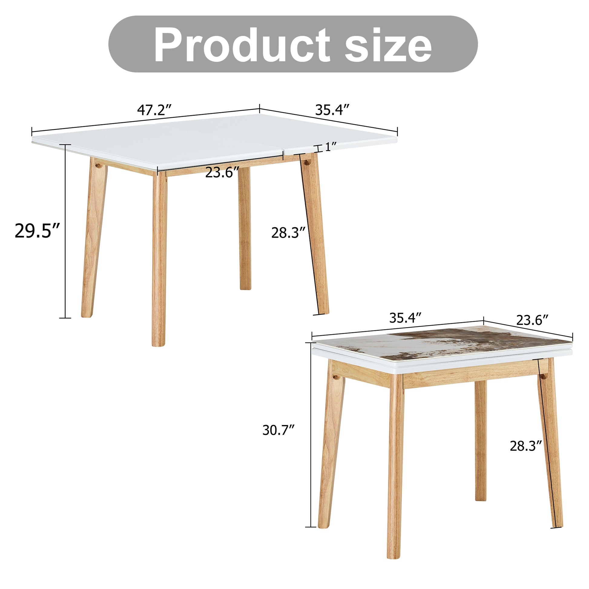 Imitation Marble White Sintered Stone Tabletop With Rubber Wooden Legs, Foldable Computer Desk, Foldable Office Desk, Suitable For Restaurants, Living Rooms, Terraces, Kitchens White Sintered Stone