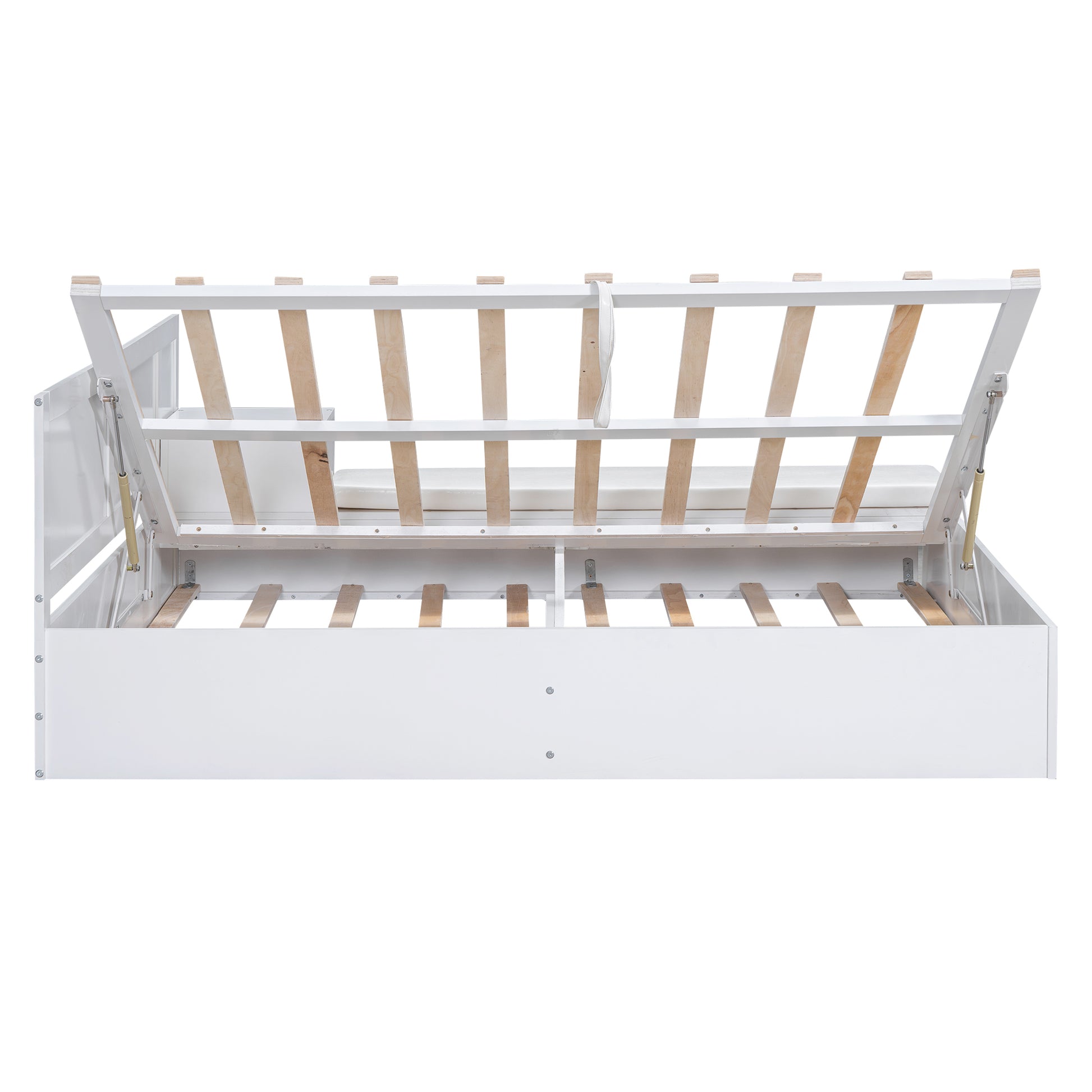 Full Size Wood Storage Hydraulic Platform Bed With Twin Size Trundle, Side Table And Lounge, White Box Spring Not Required Full White Wood Bedroom Bed Frame Solid Wood Mdf