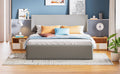 Queen Size Sleigh Bed With Side Tilt Hydraulic Storage System, Linen Upholstery, Gray Gray Linen