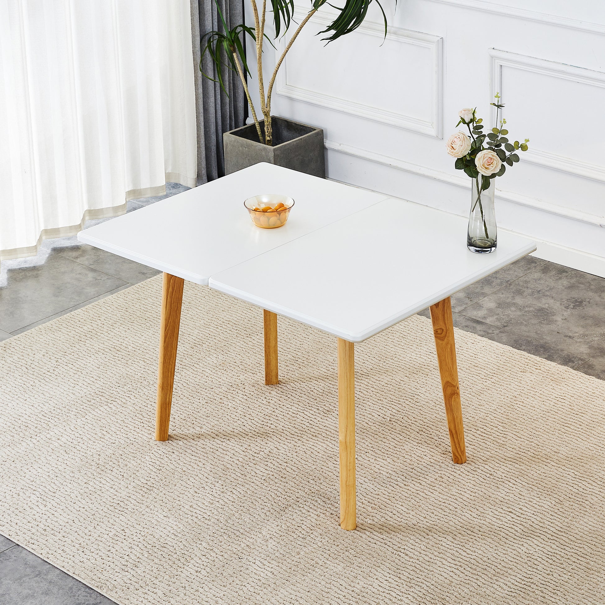 White Sintered Stone Tabletop With Rubber Wooden Legs, Foldable Computer Desk, Foldable Office Desk, Suitable For Restaurants, Living Rooms, Terraces, Kitchens White Sintered Stone