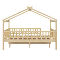 Full Size Wooden House Bed With Two Drawers, Natural Box Spring Not Required Full Natural Wood Bedroom Pine Bed Frame Wood