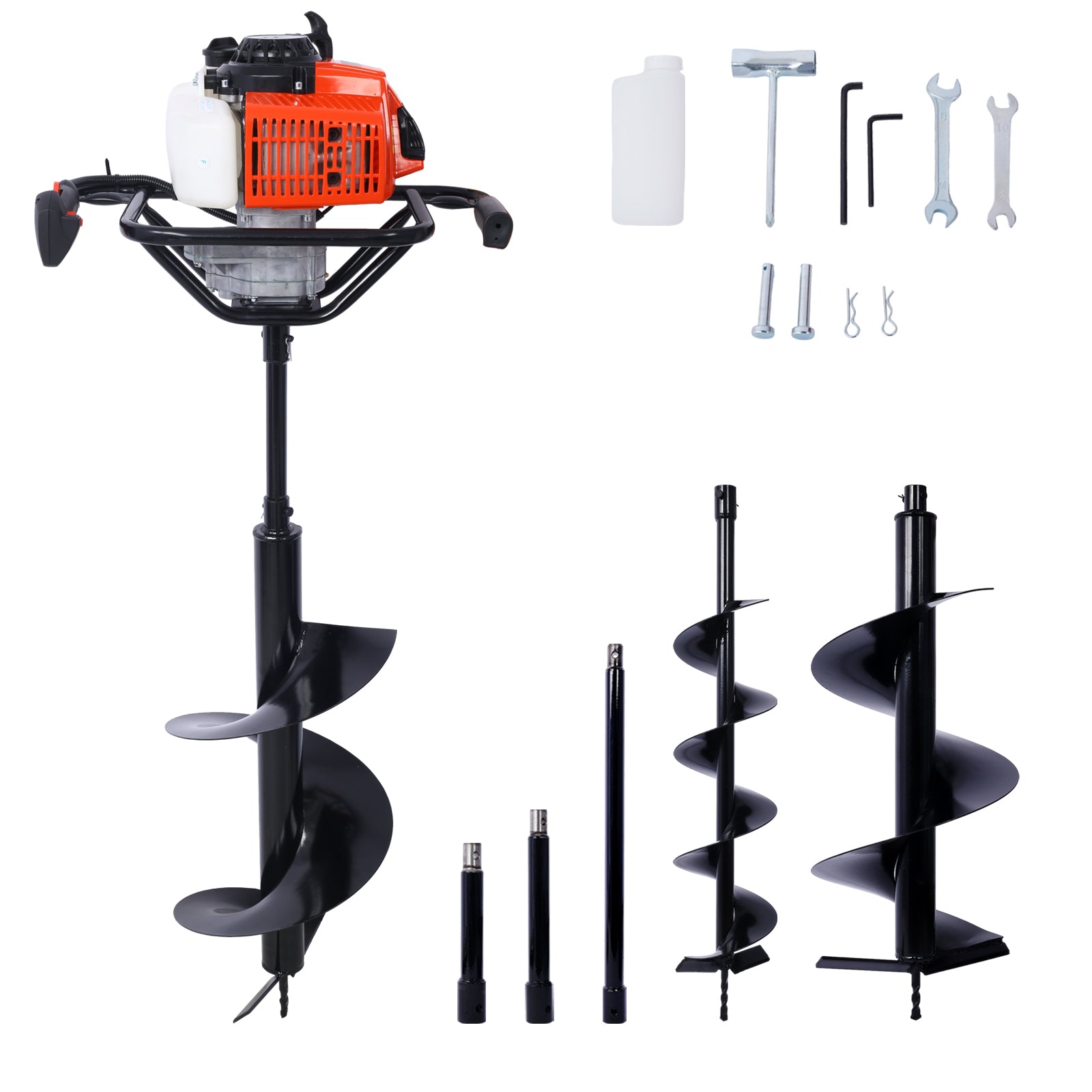 2.7Hp Post Hole Digger 63Cc Gas Powered 2 Stroke Auger Digging Drill Shaft Size 3 4" ,Epa Certificated With L6" L10" L12" Drill Bits Ext Rod Kits Black Steel