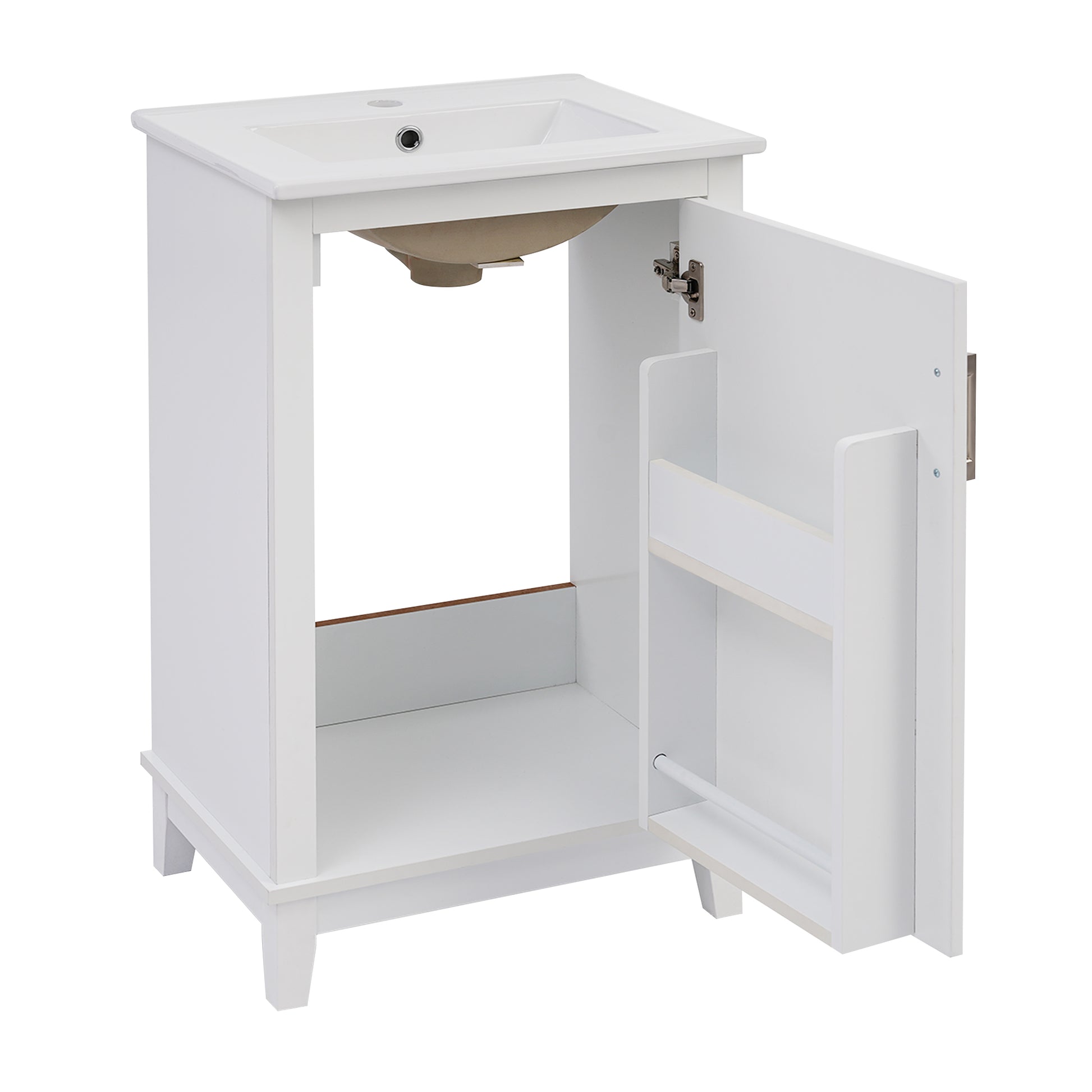 Viedo 20 Inch Modern Small Bathroom Vanity Cabinet With Ceramic Basin 20*15.5*33.3 Inches,Ample Storage,1 Soft Close Door White Solid Wood Mdf