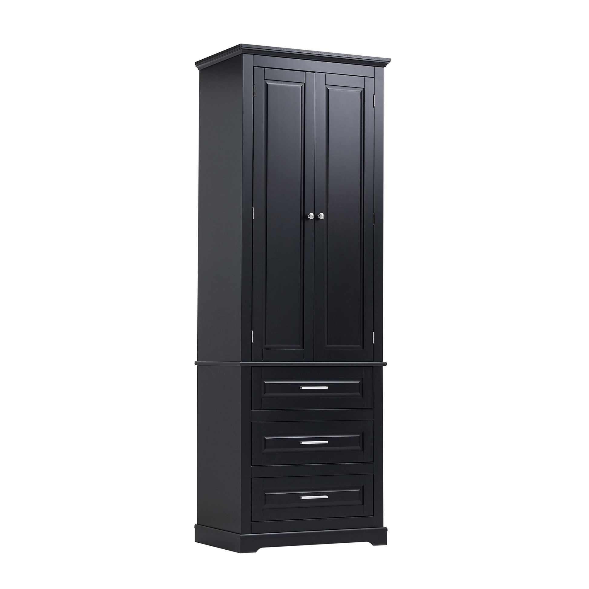 Tall Storage Cabinet With Three Drawers For Bathroom Office, Black Black Mdf