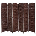 Homcom 6' Tall Wicker Weave 6 Panel Room Divider Privacy Screen Brown Brown Wood