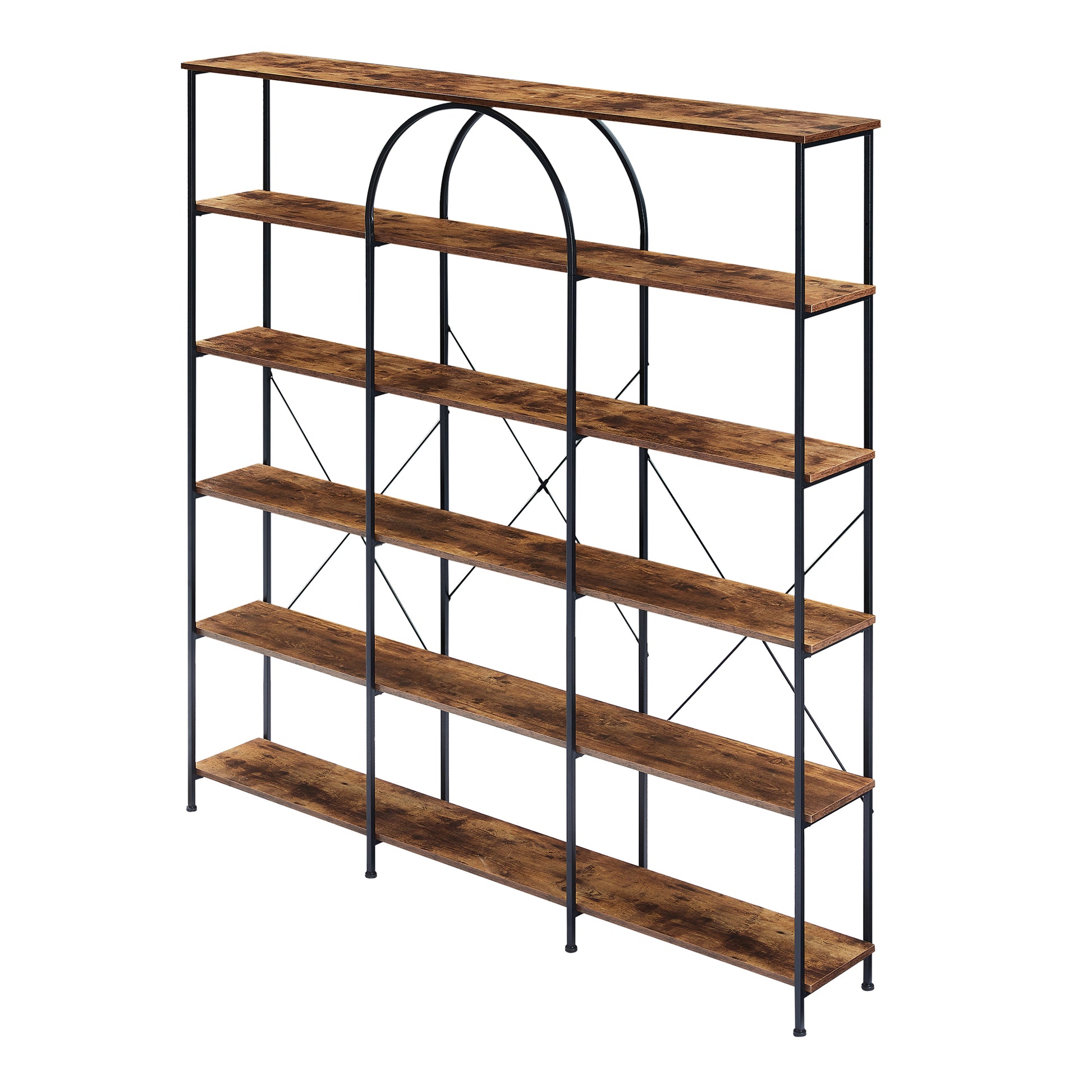 6 Tier Bookcase Home Office Open Bookshelf, Vintage Industrial Style Shelf With Metal Frame, Mdf Board, Brown Brown Mdf Steel