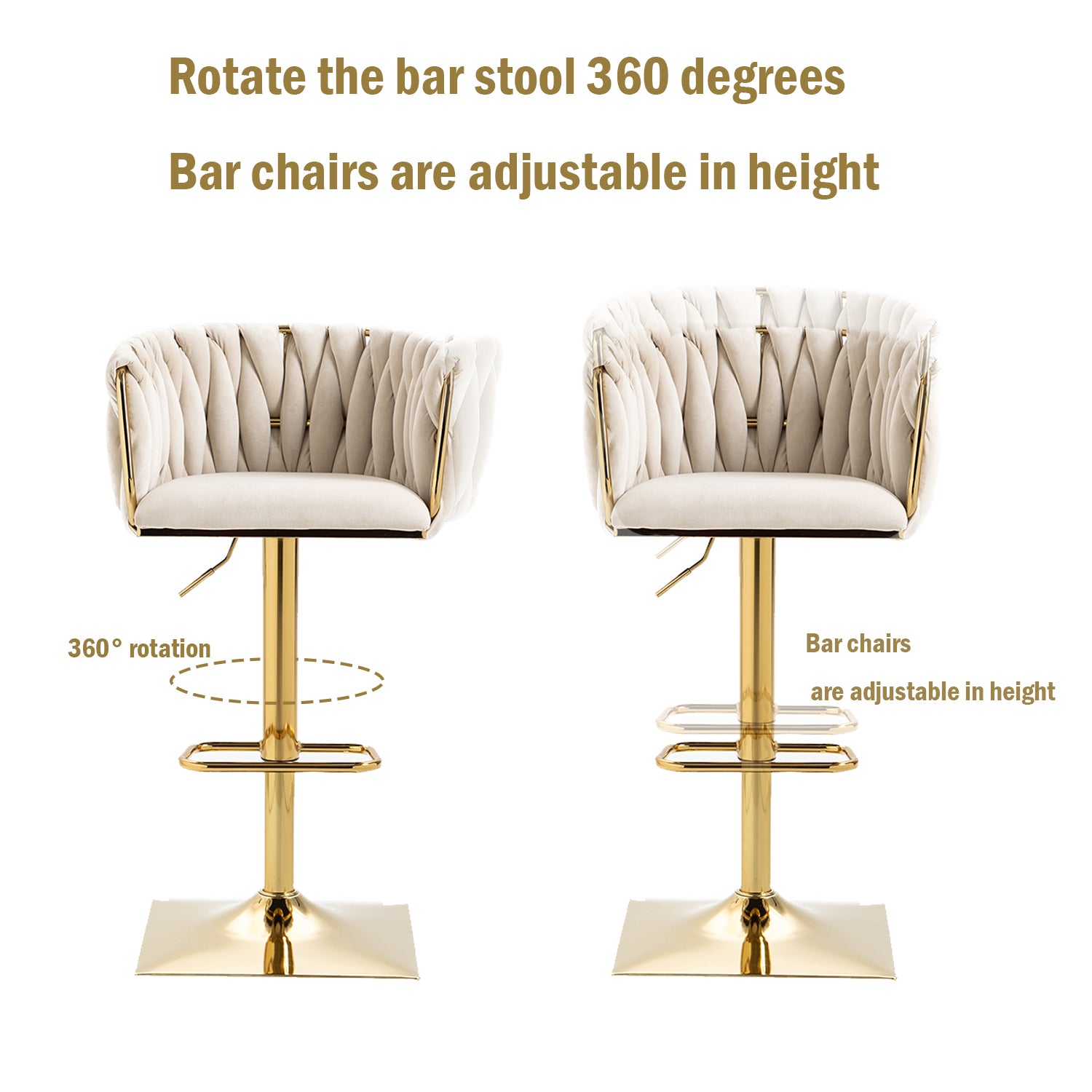 Coolmore Vintage Bar Stools With Back And Footrest Counter Height Dining Chairs 2Pc Set Ivory Metal