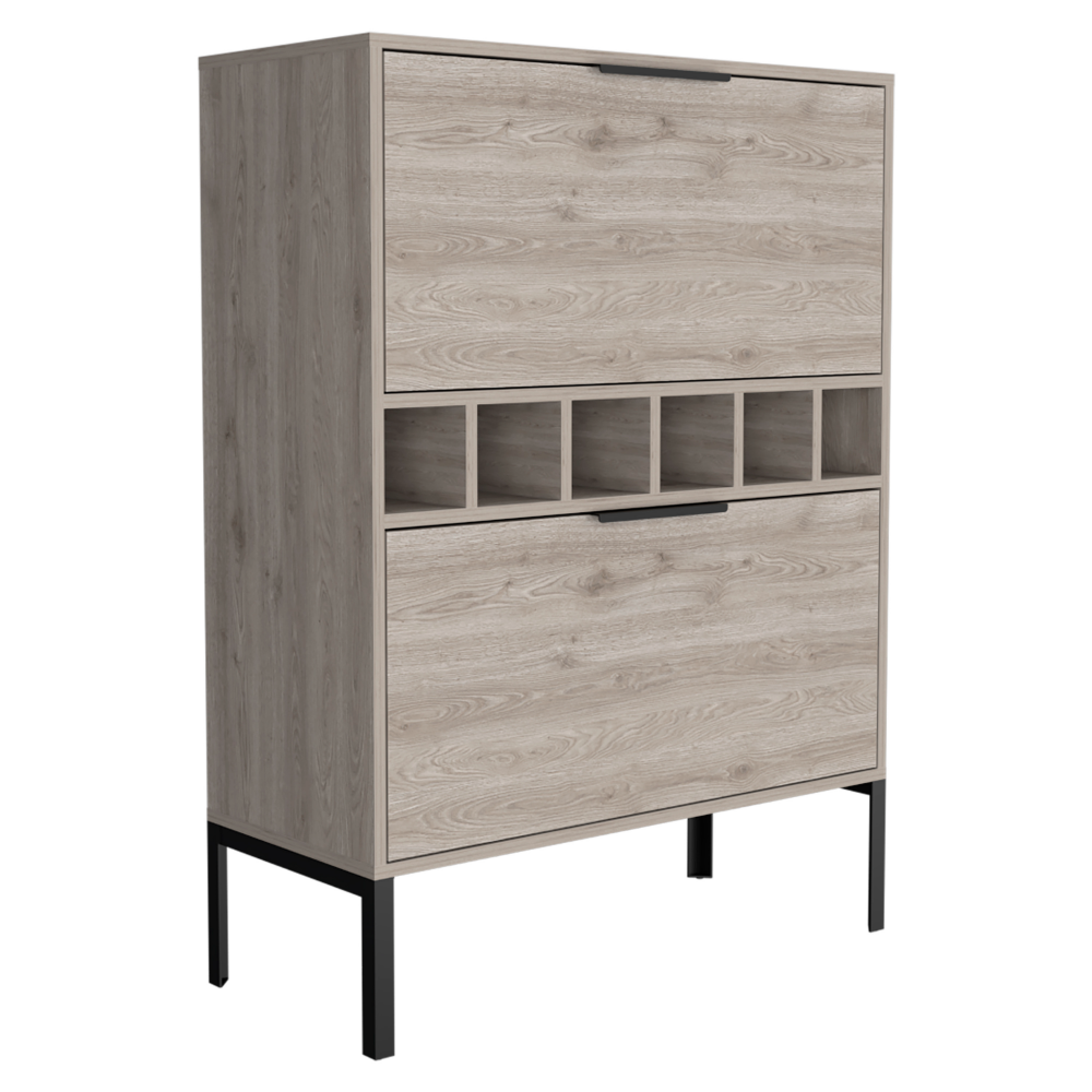 Depot E Shop Staten Bar Cabinet, Two Door Flexible Cabinets, Light Gray Gray Particle Board Particle Board