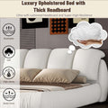 Queen Size Luxury Upholstered Bed With Thick Headboard, Leather Queen Bed With Oversized Padded Backrest, White Expect Arrival Date 2024 3 27 Queen White Pu Leather