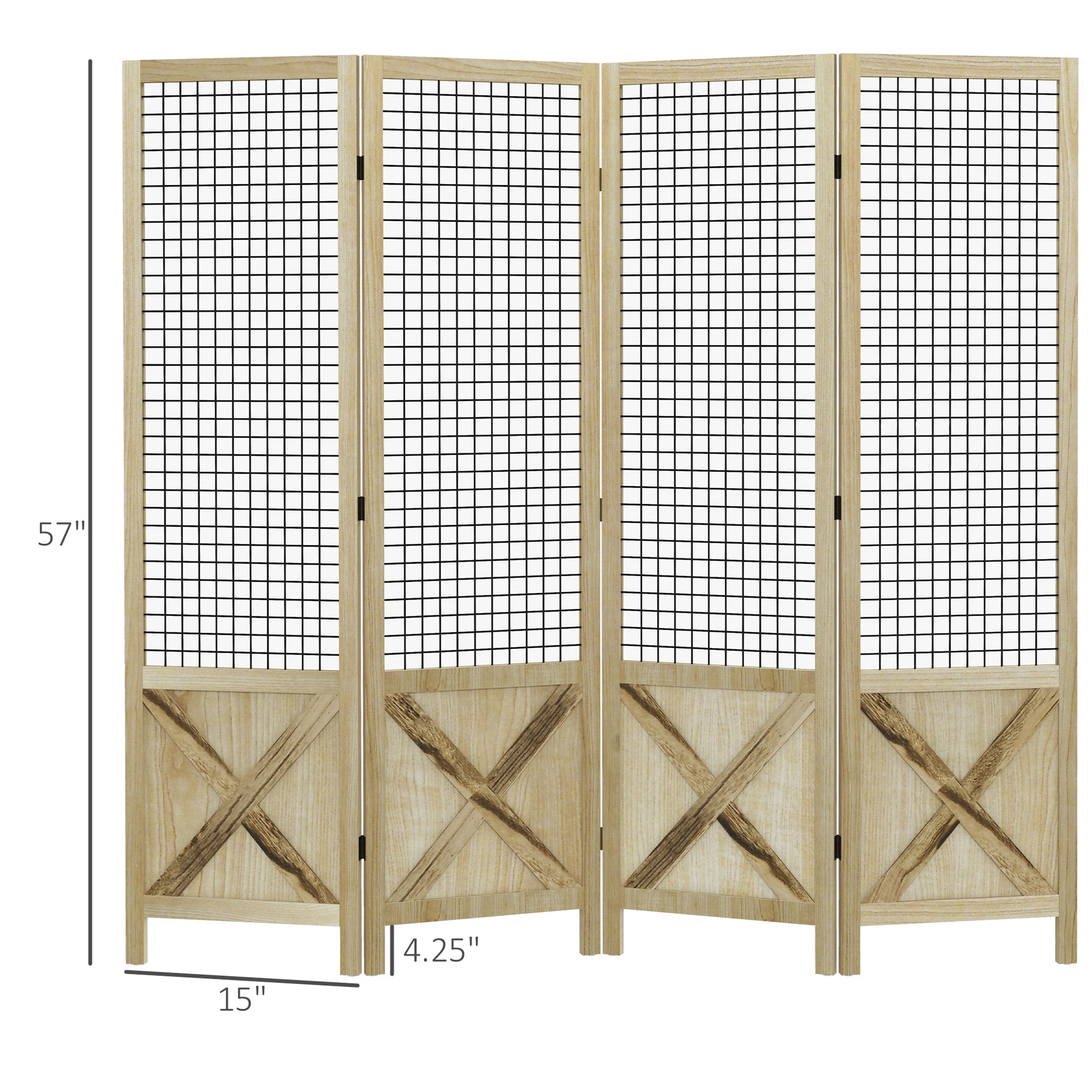 Homcom 4 Panel Room Divider, 4.7 Ft Tall Wood Indoor Portable Folding Privacy Screens, Partition Wall Divider For Home Office, Natural Natural Wood