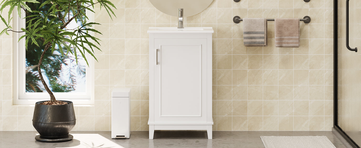 Viedo 20 Inch Modern Small Bathroom Vanity Cabinet With Ceramic Basin 20*15.5*33.3 Inches,Ample Storage,1 Soft Close Door White Solid Wood Mdf
