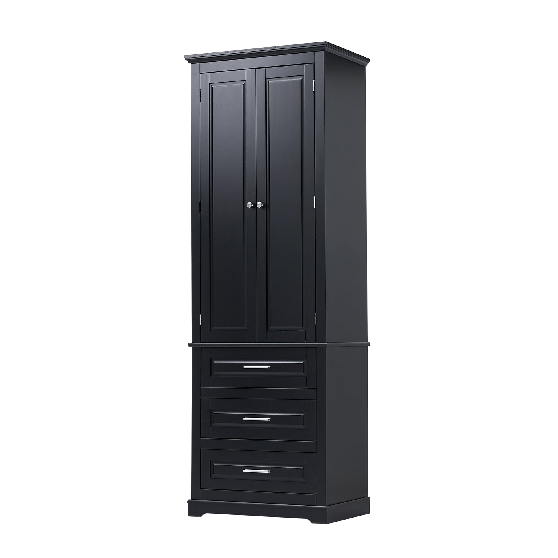 Tall Storage Cabinet With Three Drawers For Bathroom Office, Black Black Mdf