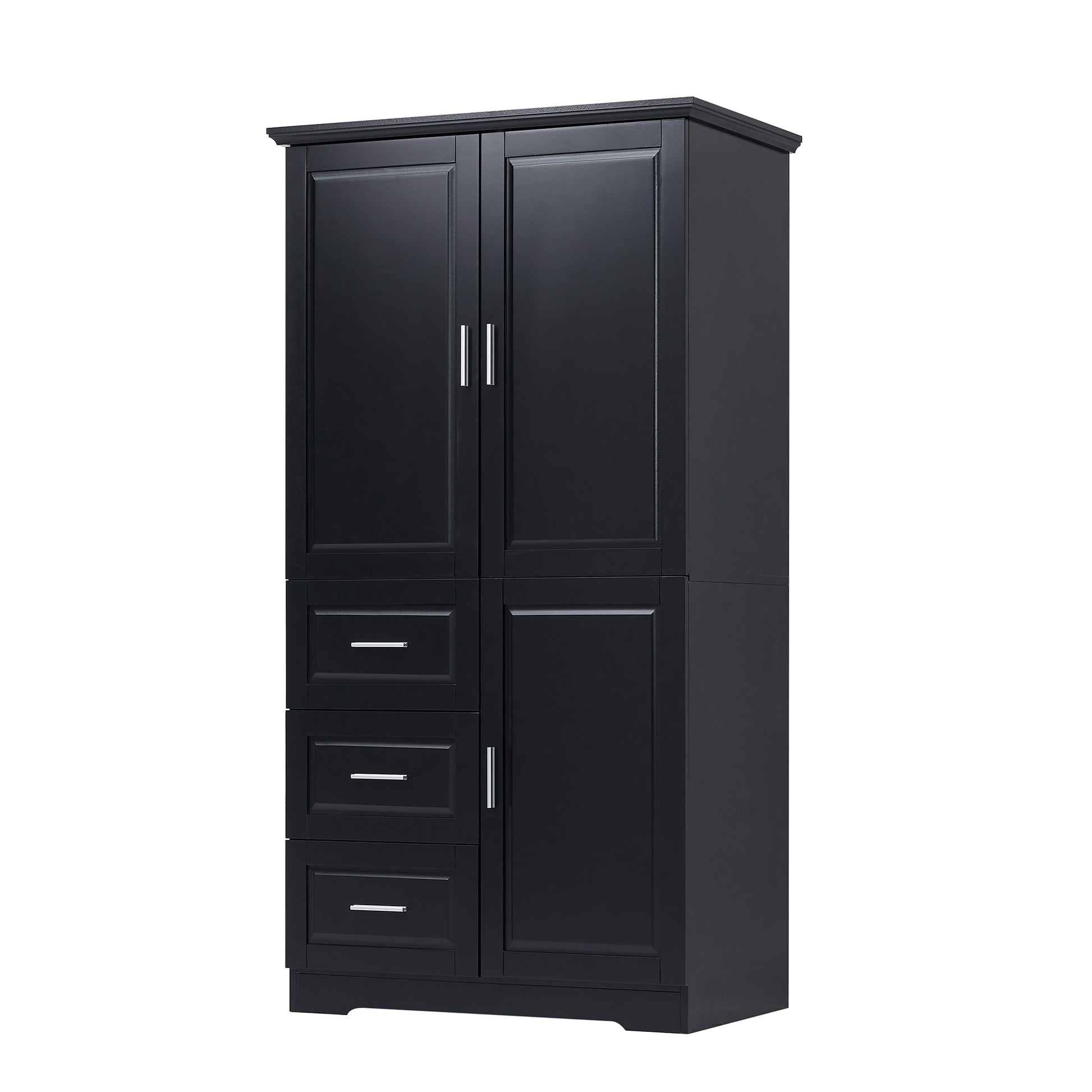 Tall and Wide Storage Cabinet with Doors for Bathroom black-mdf