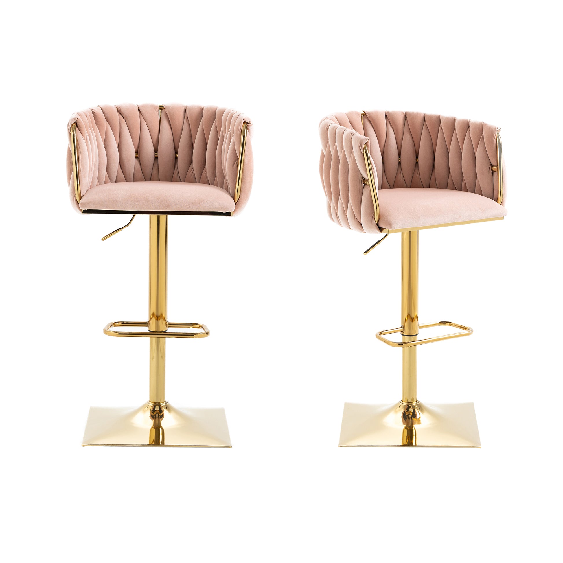 Coolmore Vintage Bar Stools With Back And Footrest Counter Height Dining Chairs 2Pc Set Pink Metal