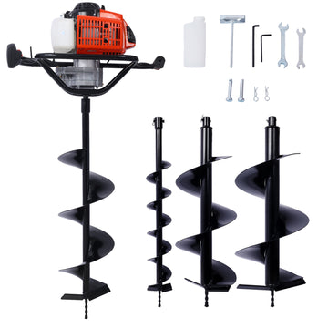 2.7Hp Post Hole Digger 63Cc Gas Powered 2 Stroke Auger Digging Drill Shaft Size 3 4" ,Epa Certificated With L4" L8" L10" L12" Drill Bits Black Steel
