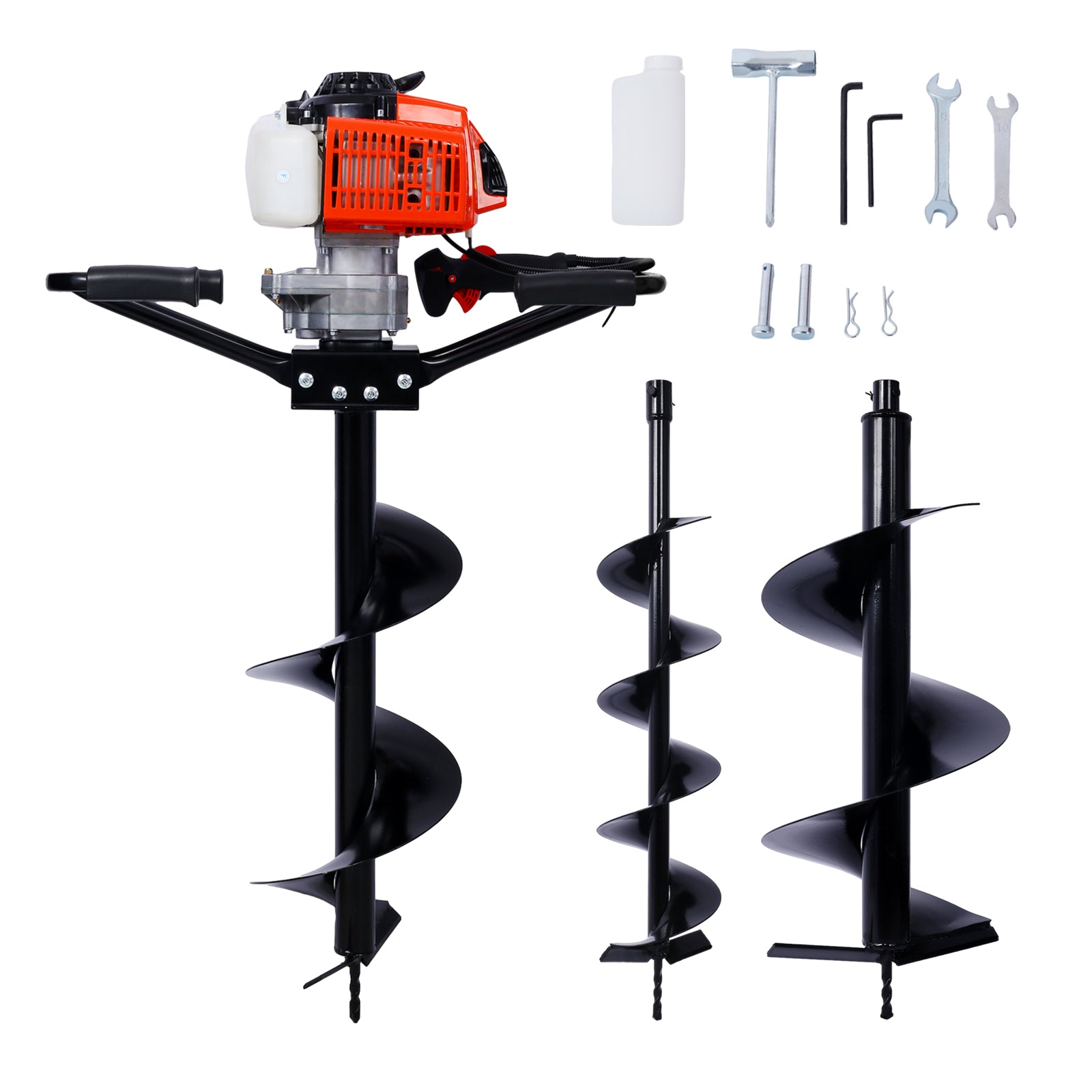 2.7Hp Post Hole Digger 63Cc Two Person Handle Gas Powered 2 Stroke Auger Digging Drill Shaft Size 3 4" Machine Only Epa Complaint With L6" L10" L12" Drill Bits Black Steel