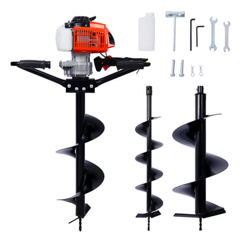 2.7Hp Post Hole Digger 63Cc Two Person Handle Gas Powered 2 Stroke Auger Digging Drill Shaft Size 3 4" Machine Only Epa Complaint With L6" L10" L12" Drill Bits Black Steel