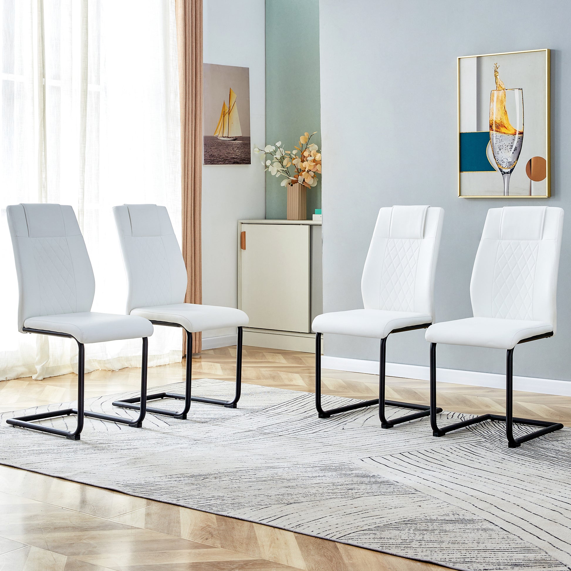 Modern Dining Chairs With Faux Leather Upholstered Seats Dining Room Chairs With Metal Legs, Suitable For Kitchen, Living Room, Bedroom, Dining Room Side Chairs, Set Of 4 Pieces White Pu Leather White Pu