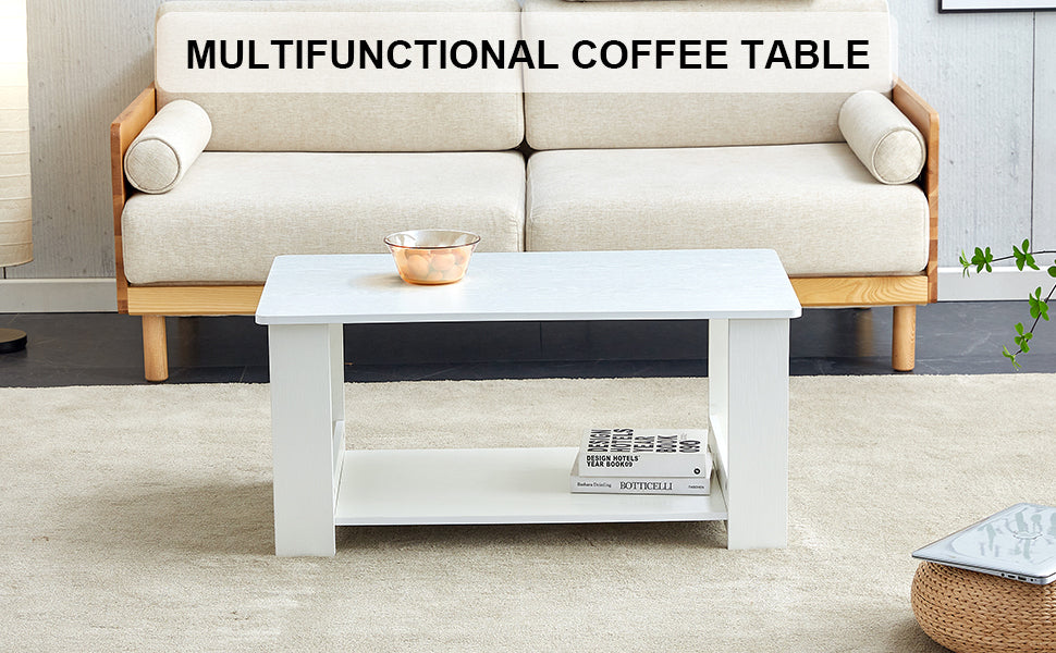 A Modern And Minimalist White Double Layered Rectangular Coffee Table And Coffee Table. Mdf Material Is More Durable And Suitable For Living Rooms, Bedrooms, And Study Rooms. 19.6 "*35.4"*16.5 "Ct 16 White Mdf